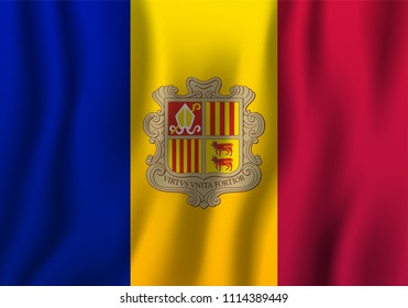 Andorra realistic waving flag vector illustration. National country background symbol. Independence day.