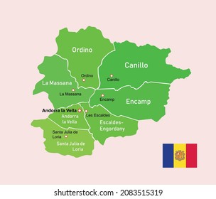 Imagen vectorial mapa de regiones de Andorra