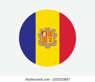 Andorra Round Country Flag. Circular Andorran National Flag. Principality of Andorra Circle Shape Button Banner. EPS Vector Illustration.