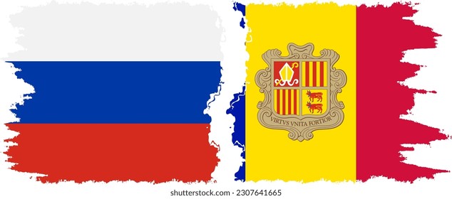 Andorra and Russia grunge flags connection, vector