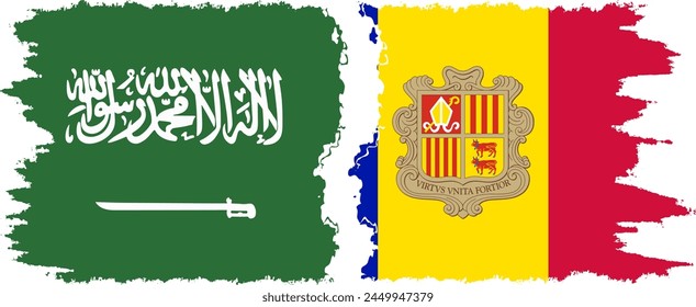 Andorra and Saudi Arabia grunge flags connection, vector