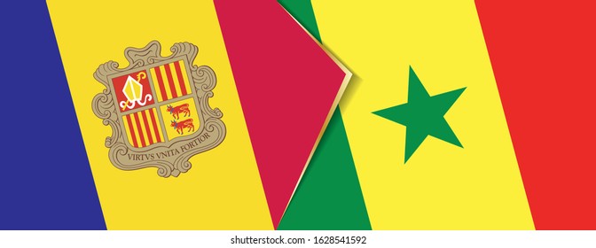 Andorra and Senegal flags, two vector flags symbol of relationship or confrontation.
