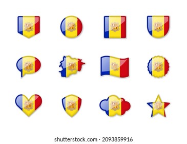 Andorra - set of shiny flags of different shapes. Vector illustration