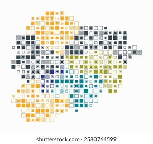 Andorra, shape of the country build of colored cells. Digital style map of the Andorra on white background. Large size square blocks. Modern vector illustration.