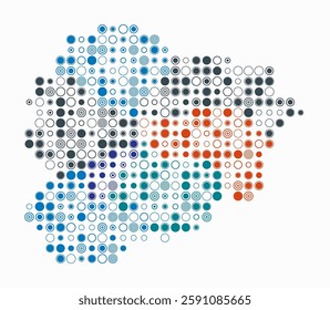 Andorra, shape of the country build of colored cells. Digital style map of the Andorra on white background. Large size circle blocks. Amazing vector illustration.