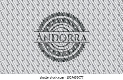 Andorra shiny silver badge. Scales pattern. Vector Illustration. Detailed.