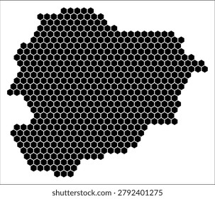 Andorra simple black and white hexagon map shape template. Country plain hexagon cell dots. Andorra flat honeycomb boundary. Vector Illustration.