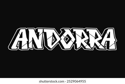 Andorra - palavra única, letras estilo graffiti. Logotipo desenhado à mão do vetor. Engraçado legal palavra trippy Andorra, moda, estilo de grafite imprimir t-shirt, conceito de cartaz