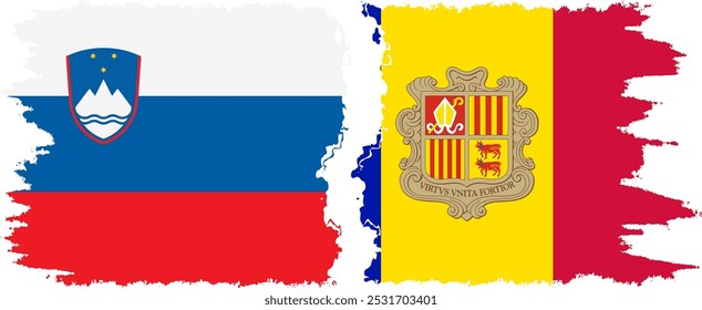 Andorra and Slovenia grunge flags connection, vector