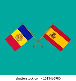 Andorra and Spain crossed flags.Language learning or travel concept.