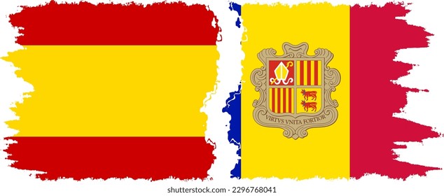 Andorra and Spain grunge flags connection, vector