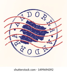 Andorra Stamp Postal. Map Silhouette Seal. Passport Round Design. Vector Icon. Design Retro Travel.