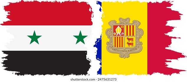 Andorra and Syria grunge flags connection, vector