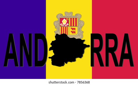 Andorra text with map on flag illustration