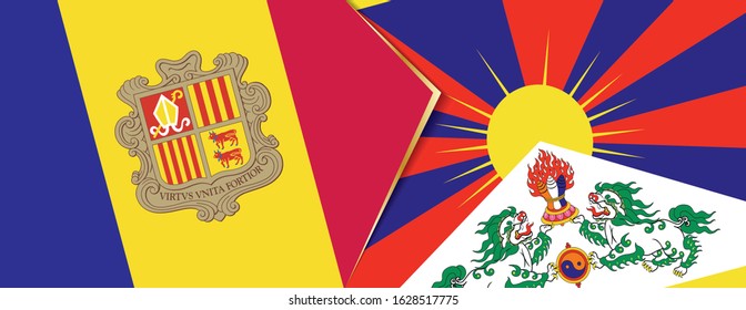Andorra and Tibet flags, two vector flags symbol of relationship or confrontation.
