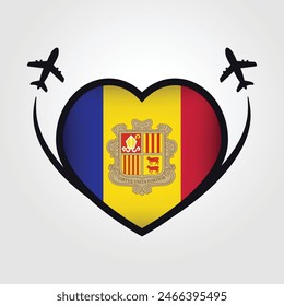 Andorra Travel Heart Flag With Airplane Icons