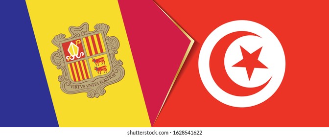 Andorra and Tunisia flags, two vector flags symbol of relationship or confrontation.