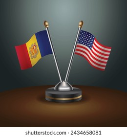  Andorra and United States table flags with gradient backgrund. Vector Illustration