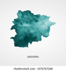 Andorra vector map - blue geometric gradient graphic background from hexagon dots.