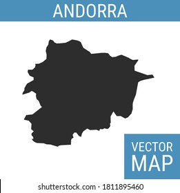 Andorra-Vektorkarte mit Ländernamen, schwarz auf weißem Hintergrund.