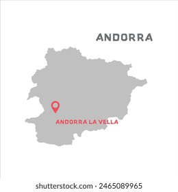 Andorra vector map illustration, country map silhouette with mark the capital city of Andorra  inside. vector illustration. Every country in the world is here