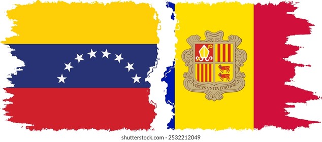 Andorra and Venezuela grunge flags connection, vector