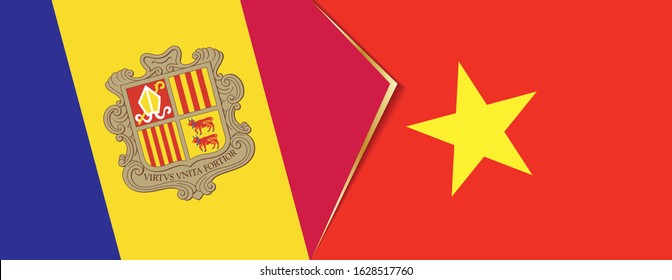 Andorra and Vietnam flags, two vector flags symbol of relationship or confrontation.
