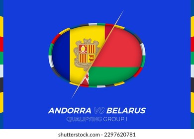 Andorra vs Belarus icon for European football tournament qualification, group I. Competition icon on the stylized background.