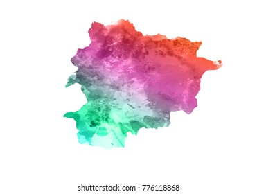 andorra watercolor map in colorful colors. Vector abstract watercolor background of business flyer map of andorra. isolate white background.