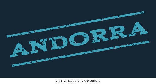 Andorra watermark stamp. Text Caption between parallel lines with grunge design style. Rubber seal stamp with dust texture. Vector blue color ink imprint on a dark blue background.