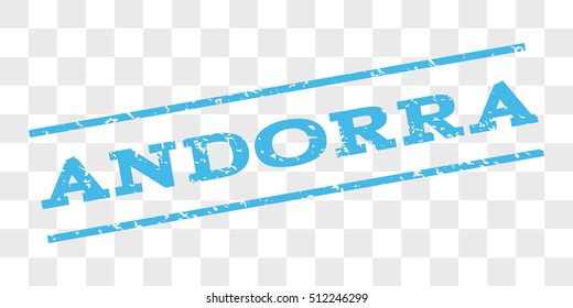 Andorra watermark stamp. Text caption between parallel lines with grunge design style. Rubber seal stamp with unclean texture. Vector light blue color ink imprint on a chess transparent background.