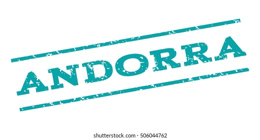 Andorra watermark stamp. Text tag between parallel lines with grunge design style. Rubber seal stamp with unclean texture. Vector cyan color ink imprint on a white background.