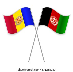 Andorran and Afghan crossed flags. Andorra combined with Afghanistan isolated on white. Language learning, international business or travel concept.
