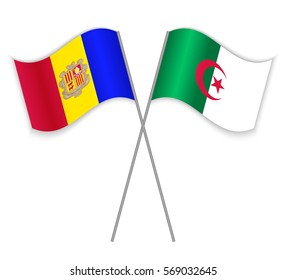 Andorran and Algerian crossed flags. Andorra combined with Algeria isolated on white. Language learning, international business or travel concept.