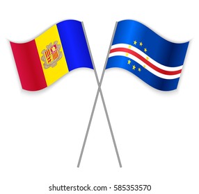 Andorran and Cabo Verdean crossed flags. Andorra combined with Cape Verde isolated on white. Language learning, international business or travel concept.