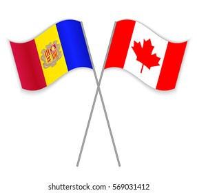 Andorran and Canadian crossed flags. Andorra combined with Canada isolated on white. Language learning, international business or travel concept.