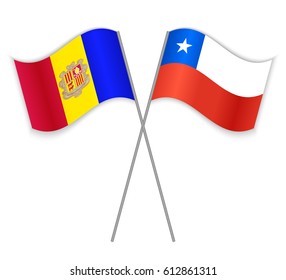 Andorran and Chilean crossed flags. Andorra combined with Chile isolated on white. Language learning, international business or travel concept.