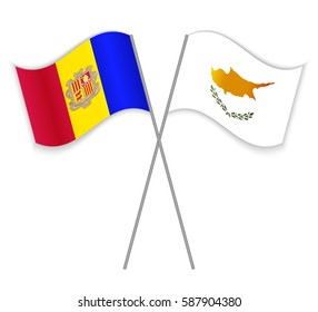 Andorran and Cypriot crossed flags. Andorra combined with Cyprus isolated on white. Language learning, international business or travel concept.