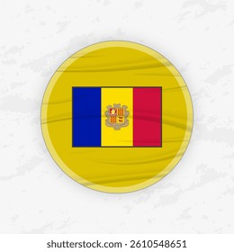 Andorran Flag in a Circular Emblem Design, Abstract Round Sticker Illustration. This high-quality vector graphic is perfect for use in patriotic designs, international events, sport competitions.