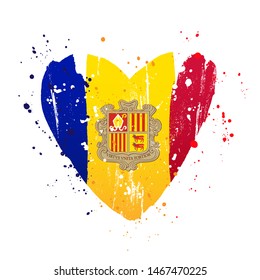 Andorran flag in the form of a big heart. Vector illustration on a white background. Brush strokes are drawn by hand. Andorra Independence Day.