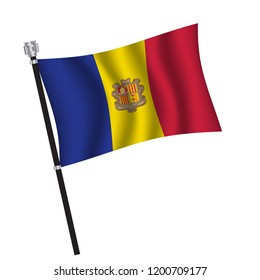 Andorran flag , flag of Andorran waving on flag pole, vector illustration EPS 10.