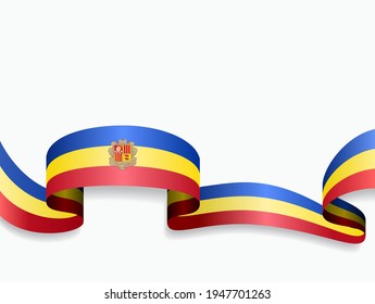 Andorran flag wavy abstract background. Vector illustration.
