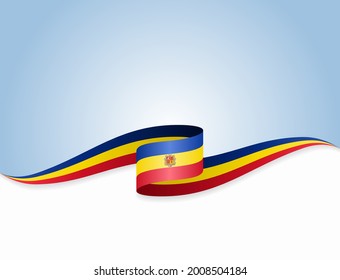 Andorran flag wavy abstract background. Vector illustration.