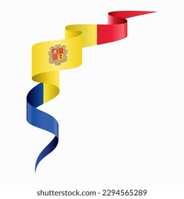 Bandera andorrana ondeando fondo abstracto. Ilustración vectorial.