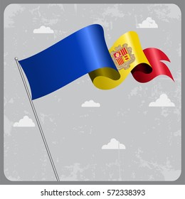 Andorran flag wavy abstract background. Vector illustration.