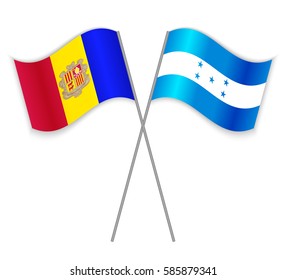 Andorran and Honduran crossed flags. Andorra combined with Honduras isolated on white. Language learning, international business or travel concept.