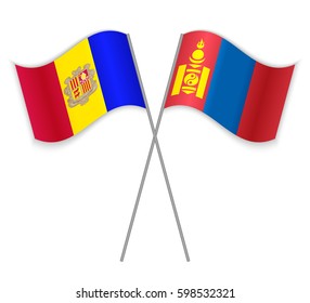 Andorran and Mongolian crossed flags. Andorra combined with Mongolia isolated on white. Language learning, international business or travel concept.