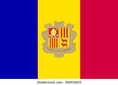 Andorran national official flag. Patriotic symbol, banner, element, background. Accurate dimensions. Flag of Andorra in correct size and colors, vector illustration