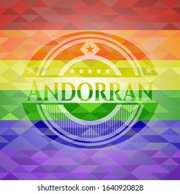 Andorran on mosaic background with the colors of the LGBT flag