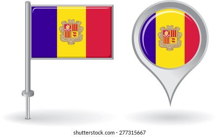 Andorran pin icon and map pointer flag. Vector